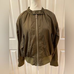 FREE PEOPLE Olive Green Satin Long Sleeve Bomber Jacket Size L